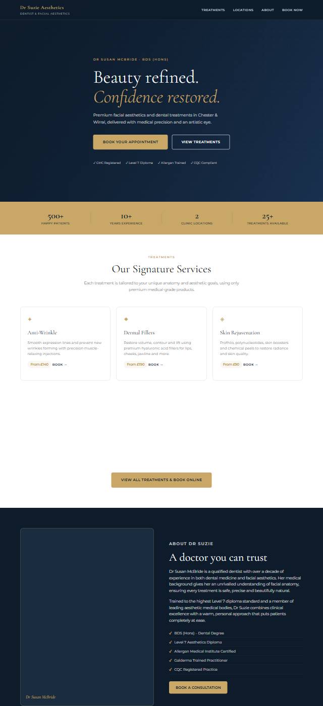 Homepage of the Dr Suzie Aesthetics website
