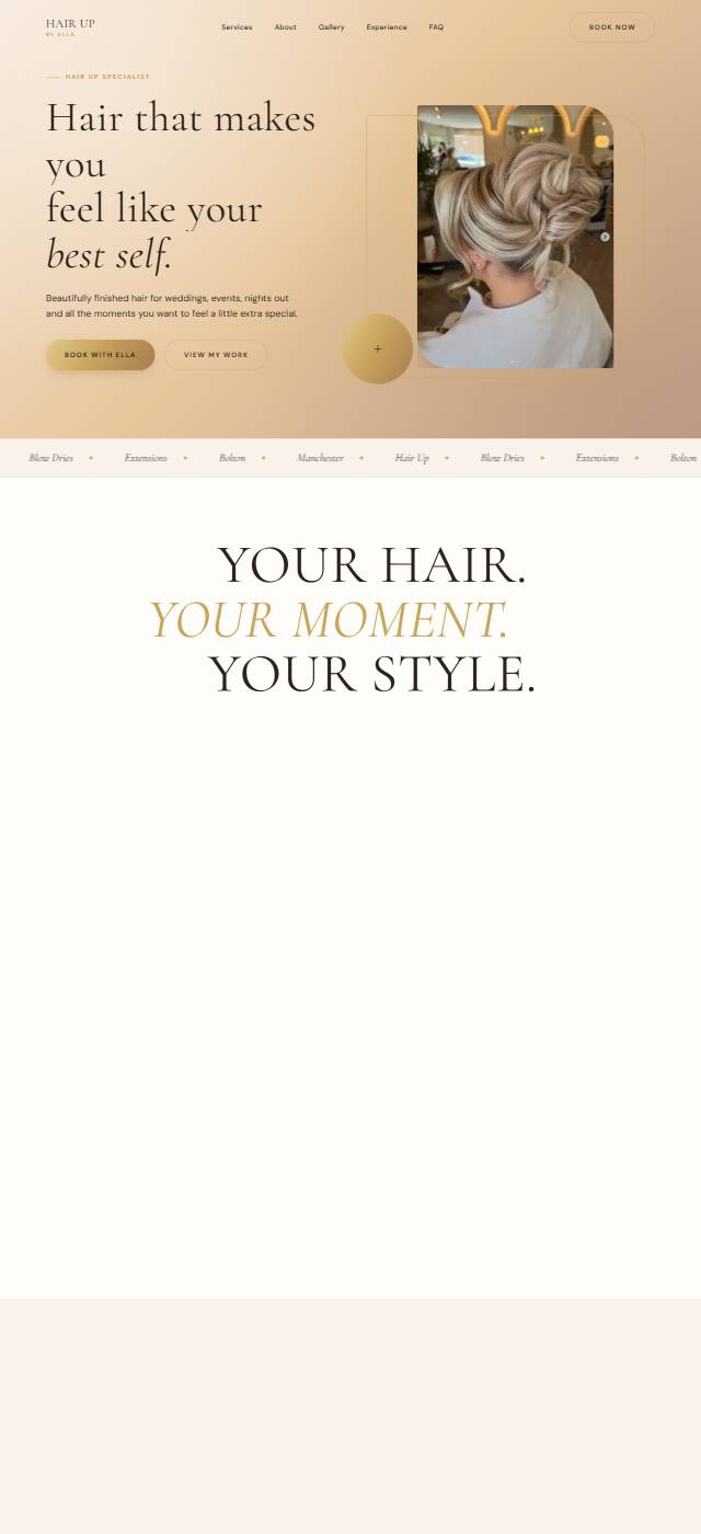 Homepage of the Hair Up by Ella website