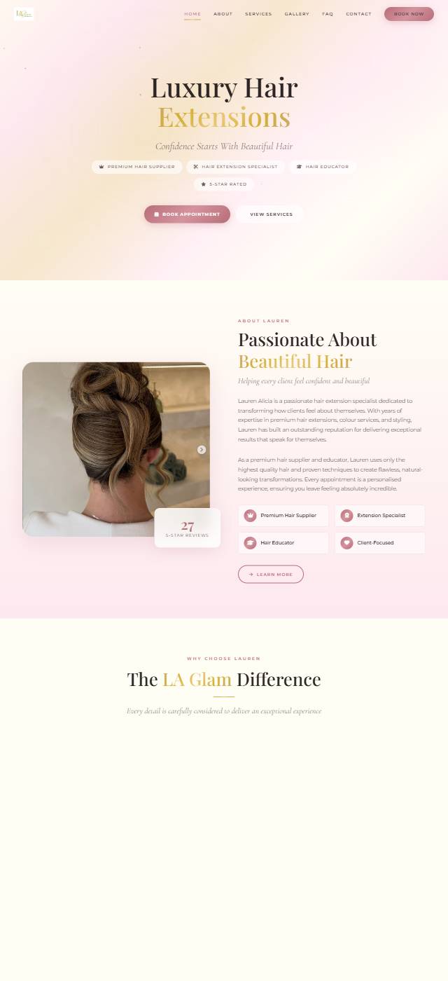 Homepage of the LA Glam by Lauren Alicia website