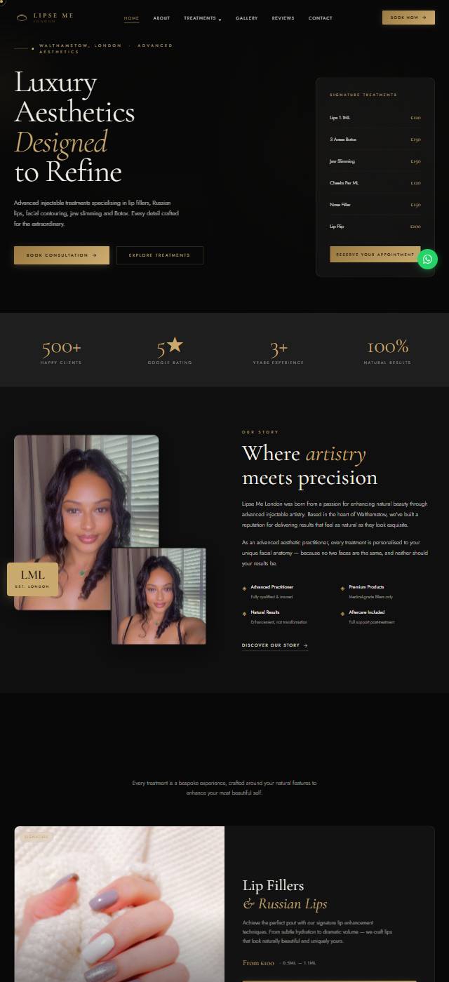 Homepage of the Lipse Me London website