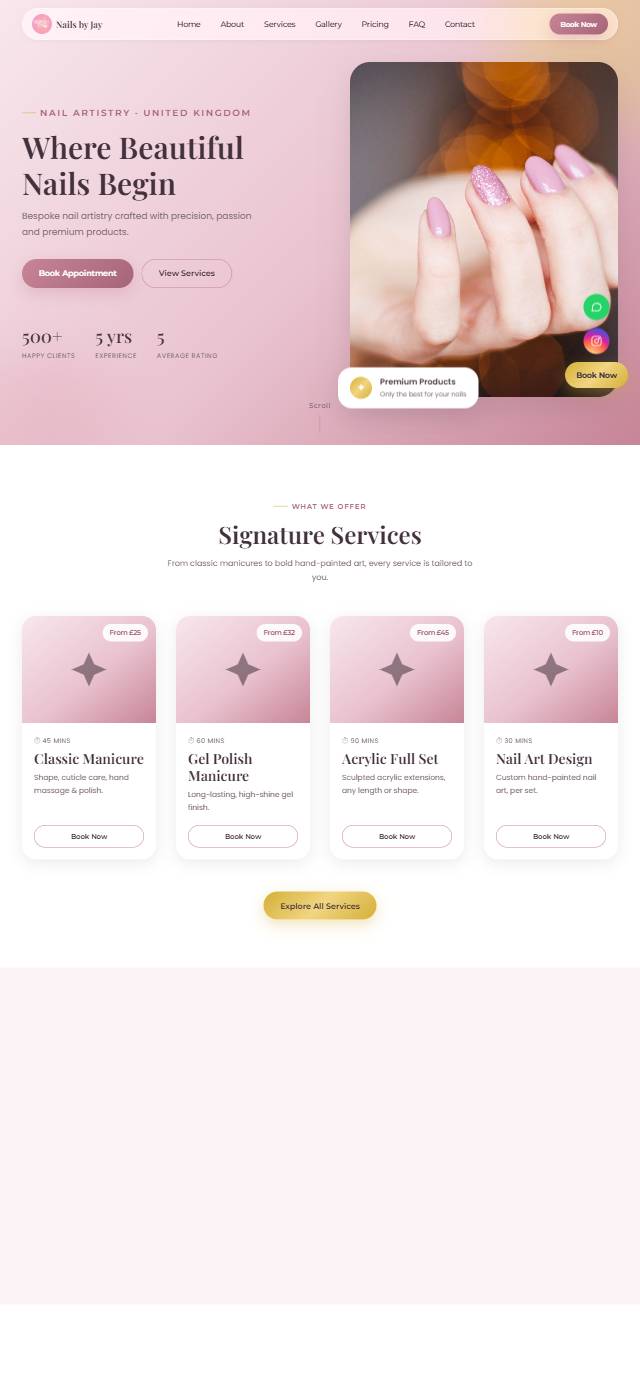 Homepage of the Nails by Jay website
