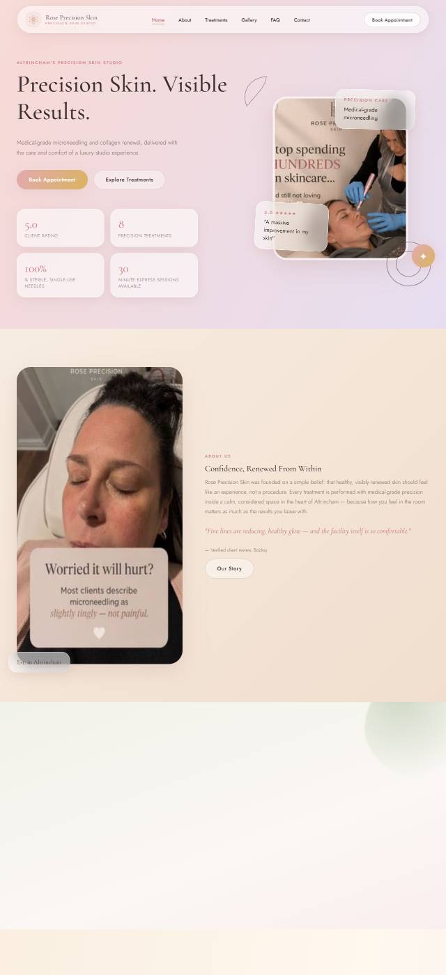 Homepage of the Rose Precision Skin website