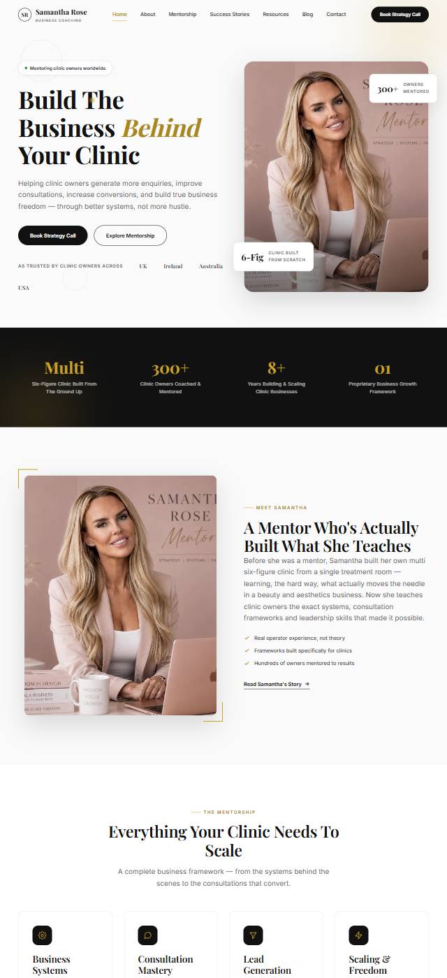 Homepage of the Samantha Rose Coaching website
