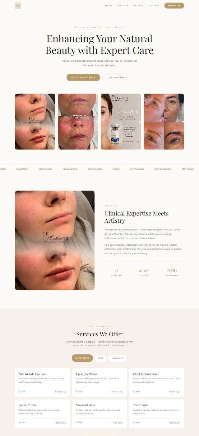 Homepage of the The Aesthetic Edit website