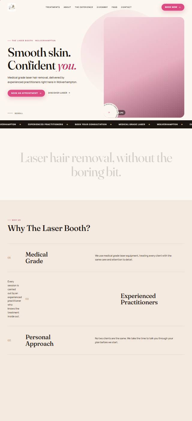 Homepage of the The Laser Booth website