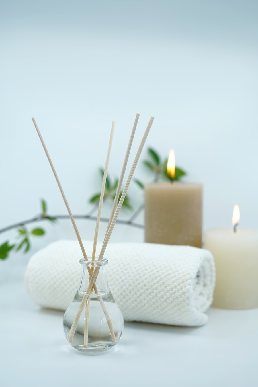 Calming spa still life with candles and towels